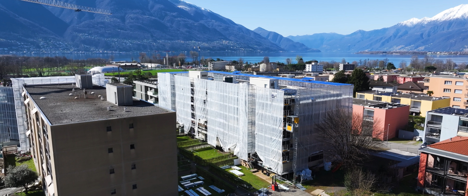 Le projet pilote pour la mise en œuvre du processus participatif AMU-TI à Tenero concerne deux blocs d'immeubles situés à Tenero à 1 km du lac Majeur